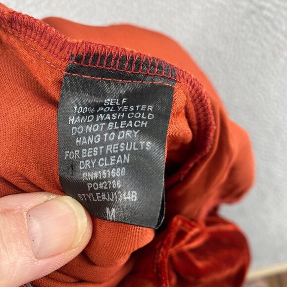 Storia Jumpsuit Womens Medium Rust Red Velvet Halter Neck Ruffle Tie Holiday NWT - Picture 7 of 13